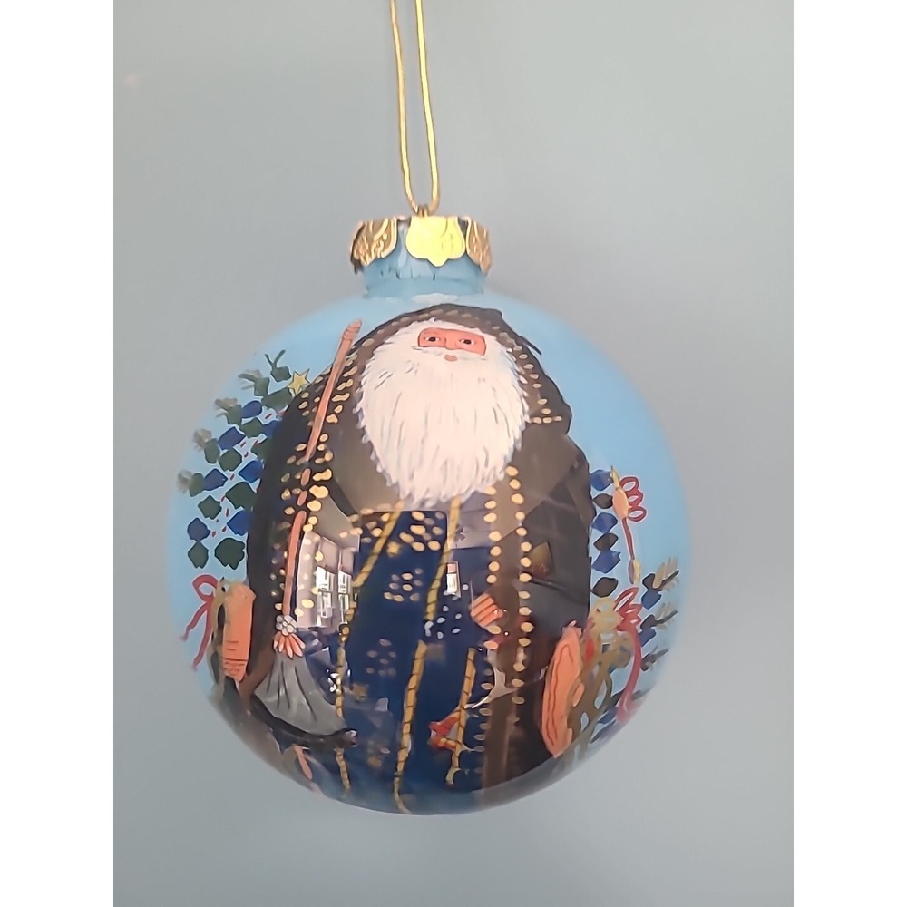 Costco Reverse Hand Painted Li‎ Bien Santa Ornament Red Box 4.5"